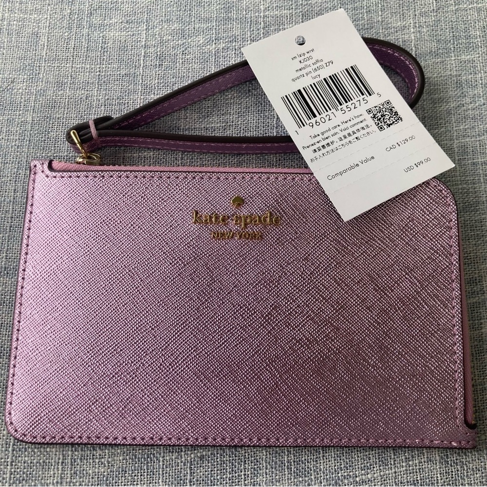 Kate Spade NWT Purple / Pink Lucy KJ030 Wristlet Clutch with Gold Logo